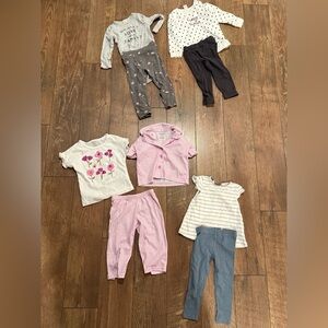 Baby Girls Mixed Outfit Bundle - Floral & Pink Tops with Leggings